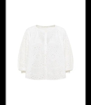 LANIUS •• Geborduurde blouse met ruches | Off white - Anglaise | Stickereibluse mit Krauseln from De Groene Knoop