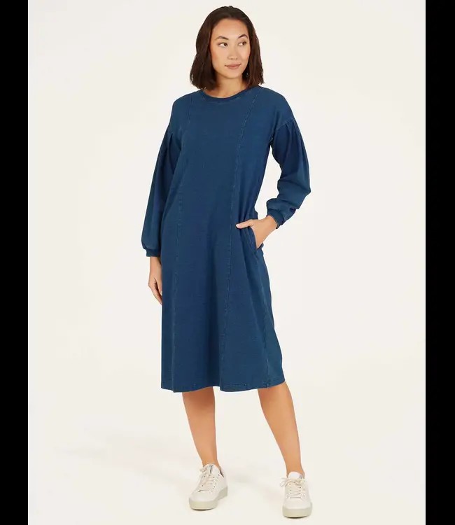 THOUGHT  •• Ioana Organic Cotton Jersey Sweat Dress| indigo blue from De Groene Knoop