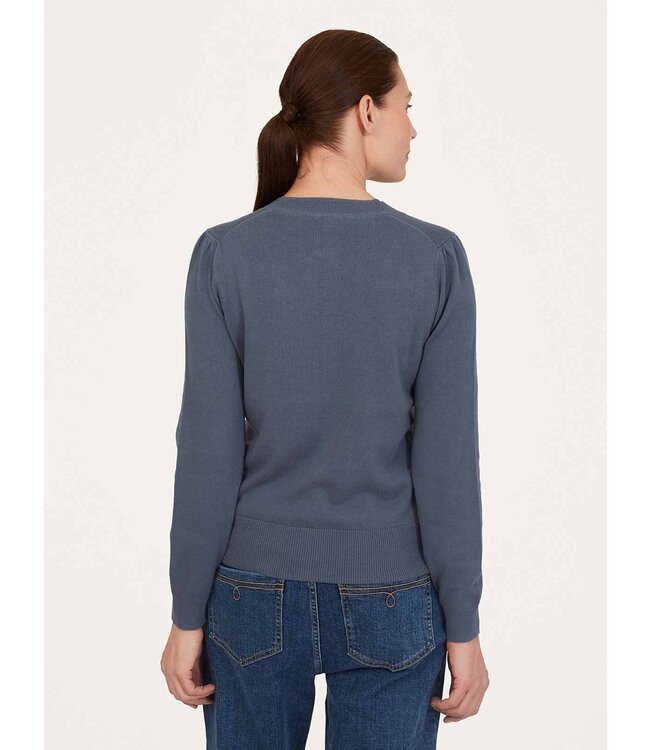 THOUGHT  •• Dotti Organic Cotton V-Neck Cardigan | storm blue from De Groene Knoop