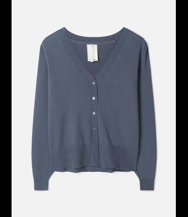 THOUGHT  •• Dotti Organic Cotton V-Neck Cardigan | storm blue from De Groene Knoop