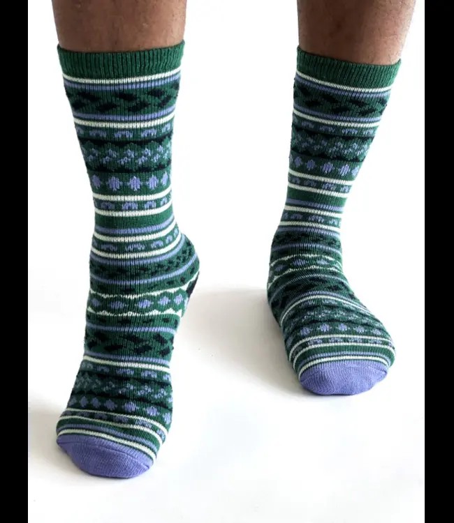 THOUGHT  •• heren sok Erskine Fair isle Wool Socks | dark green from De Groene Knoop