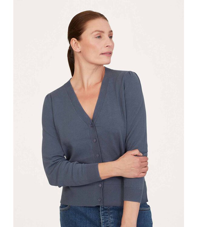 THOUGHT  •• Dotti Organic Cotton V-Neck Cardigan | storm blue from De Groene Knoop