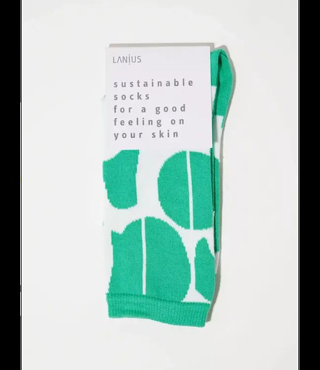 LANIUS •• Sokken " Graphic dots" | Off white- green from De Groene Knoop