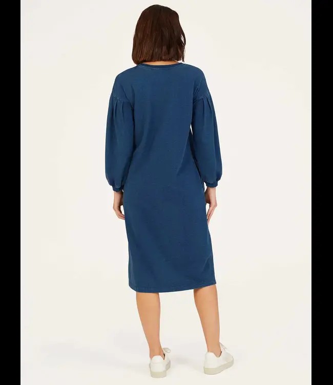 THOUGHT  •• Ioana Organic Cotton Jersey Sweat Dress| indigo blue from De Groene Knoop