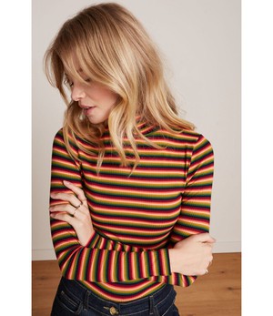 KING LOUIE •• Rollneck Top Mimmi Stripe | Cabernet red from De Groene Knoop