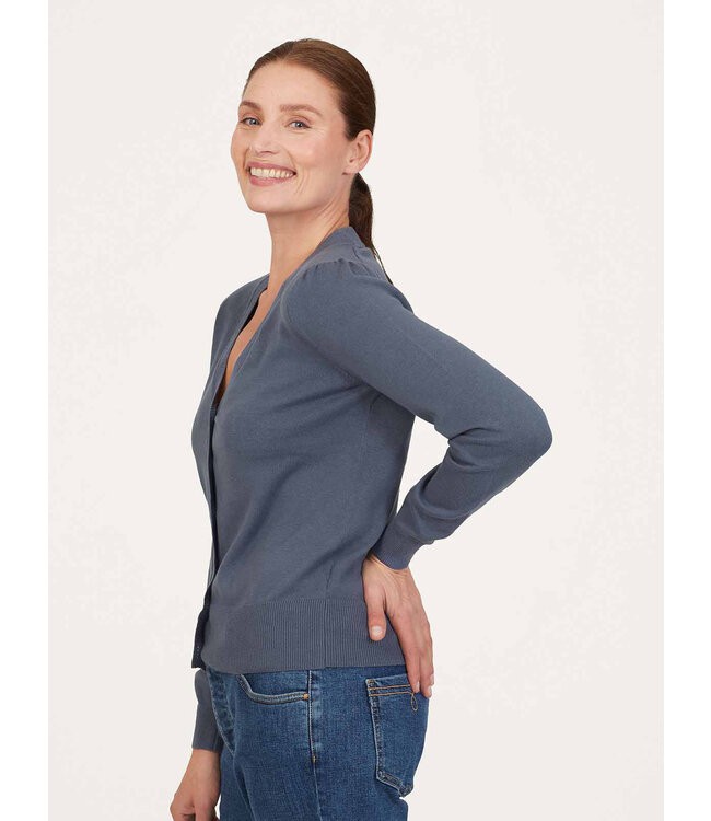 THOUGHT  •• Dotti Organic Cotton V-Neck Cardigan | storm blue from De Groene Knoop