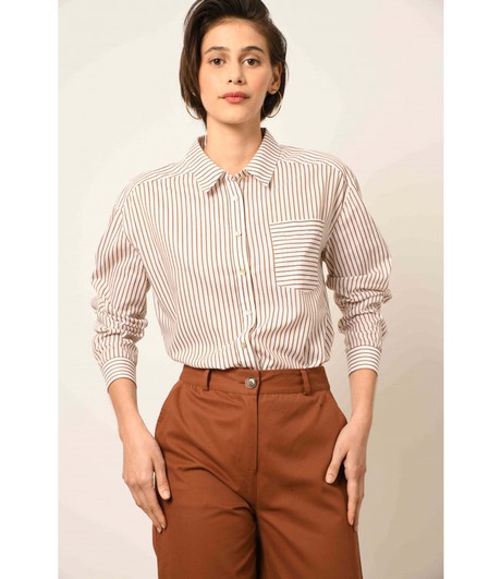 EKYOG •• gestreepte blouse REAL - OCRE STRIPE from De Groene Knoop