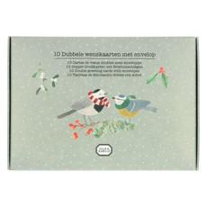 Kerstkaart + envelop, dieren en bessentakjes, set van 10 in doos via Dille & Kamille