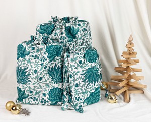 Gift Bag Set of 3 - Emerald Green Forest Block Print from FabRap