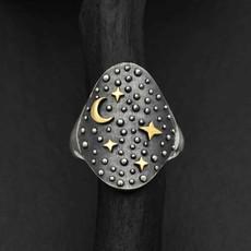 Zilveren ring Night Sky met bronzen maan en sterren via Fairy Positron