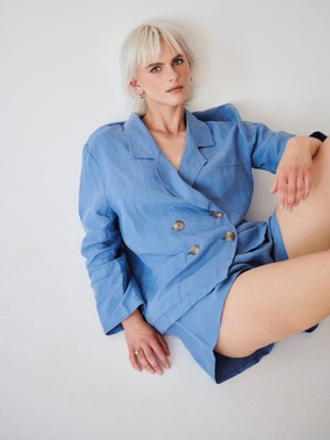 Ethically Made Blue Linen Suit With Shorts from Fanfare Label