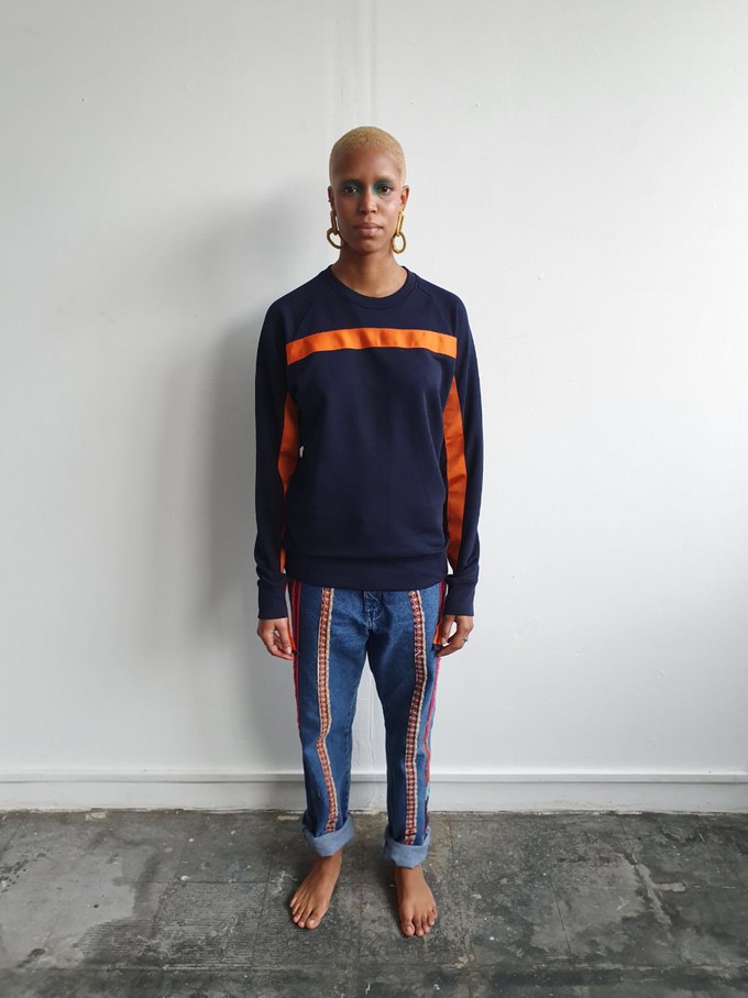 Oversized Navy Jumper With Orange Stripe from Fanfare Label