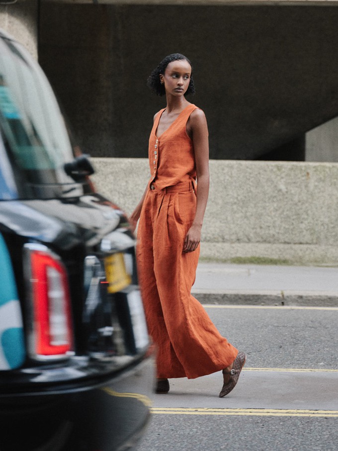 Daphne Linen Waistcoat in Orange from Fanfare Label