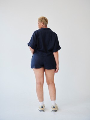 Ethically Made Navy Linen Lounge Co-ord Short Set from Fanfare Label