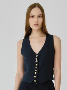 Daphne Linen Waistcoat in Navy via Fanfare Label