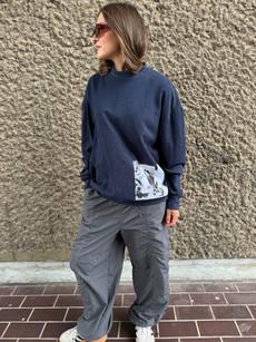 Oversized Jumper With Patches in Navy - Size 10 via Fanfare Label