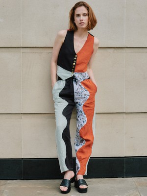 Swirl Colour Block Linen Trousers from Fanfare Label