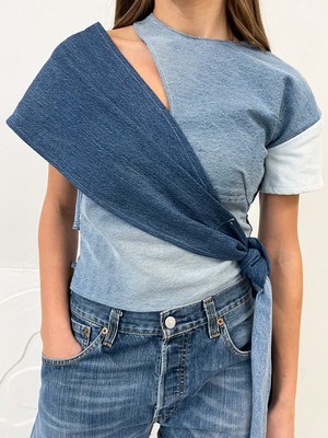 Cia Upcycled Wrap Denim Top from Fanfare Label