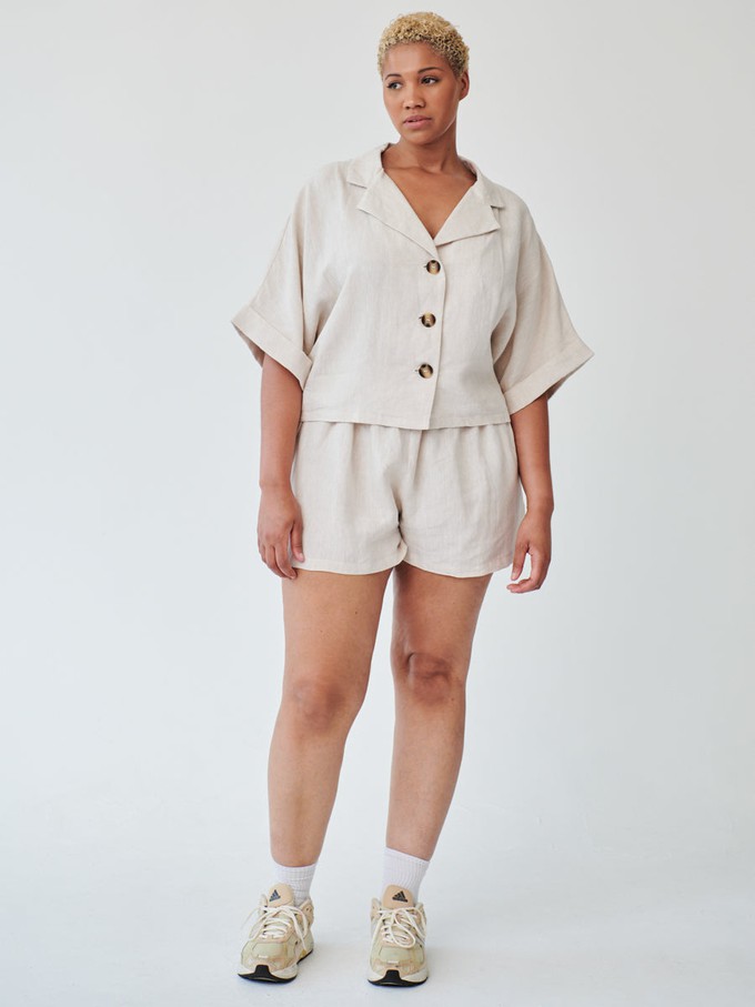 Ethically Made Beige Linen Lounge Co-ord Short Set from Fanfare Label