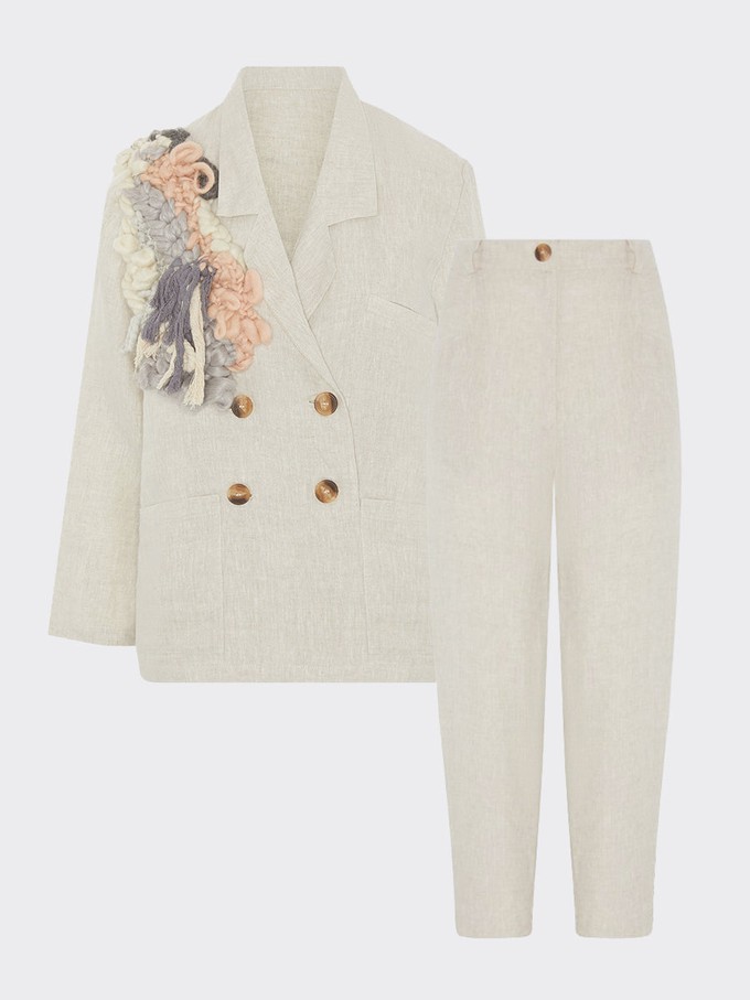 Ethically Made Beige Linen Suit With Trim from Fanfare Label