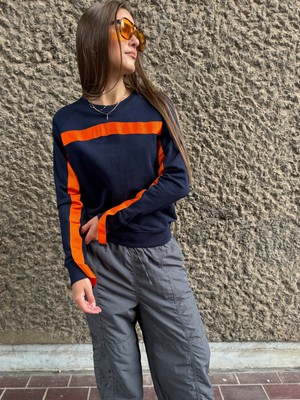 Oversized Navy Jumper With Orange Stripe from Fanfare Label