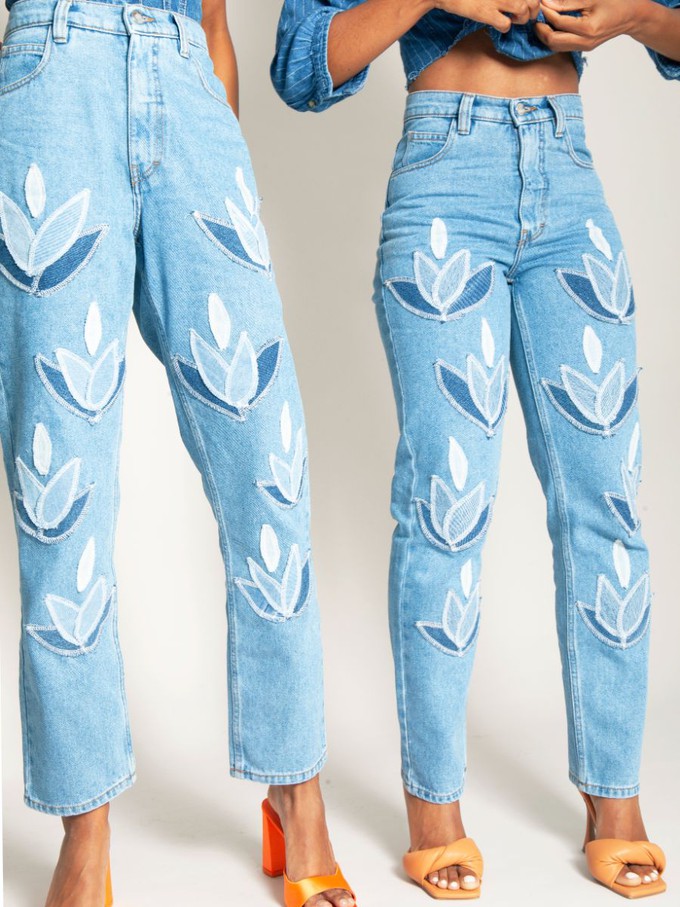 High Waisted Organic Mom Fit Denim Leaf Jeans from Fanfare Label