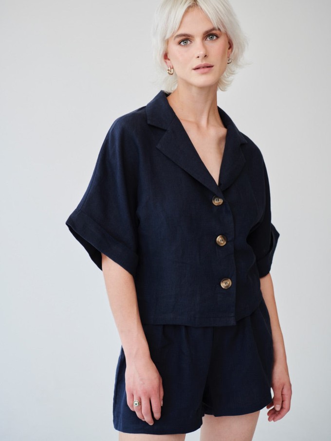 Ethically Made Navy Linen Lounge Co-ord Short Set from Fanfare Label