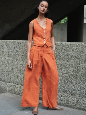 Daphne Linen Waistcoat in Orange from Fanfare Label