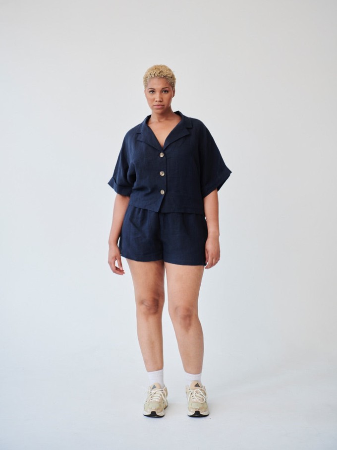 Ethically Made Navy Linen Lounge Co-ord Short Set from Fanfare Label