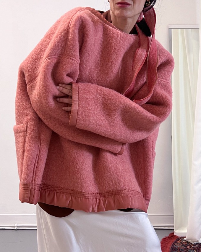 Our "ROUGE & ROSE"  Reversible wool Blanket Made COAT - M- from Fitolojio Workshop