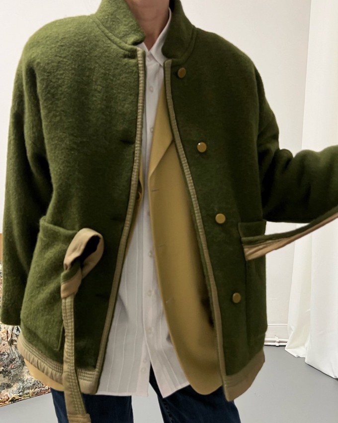 Our "OLIVE GROVE"  wool Blanket Made COAT - L (Fit M/L) from Fitolojio Workshop