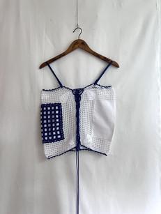 GAIA - Upcycled Crochet Square neck Crop Vest - Top, White/Blue - XS/S via Fitolojio Workshop
