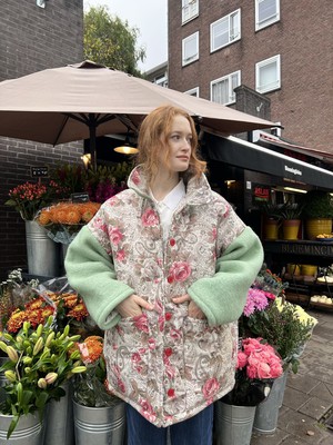 The "ROSES - PISTACHIO GREEN " Blankets Made - Collar COAT - L from Fitolojio Workshop