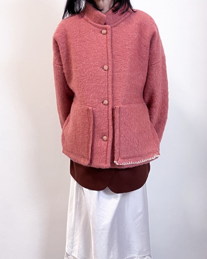 Our "Mr  CRAMER ROUGE PINK"  wool Blanket Made COAT - L- (Fit M/L) from Fitolojio Workshop