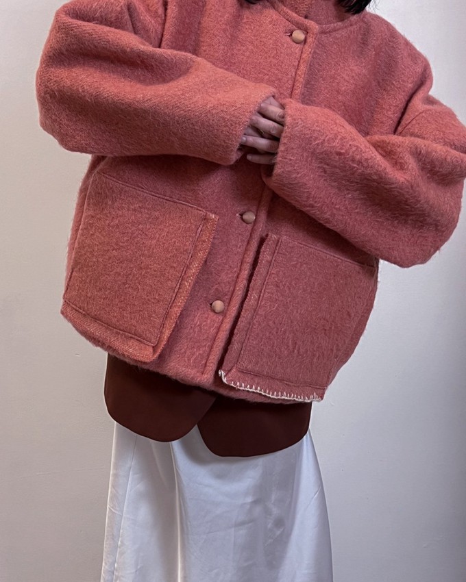 Our "Mr  CRAMER ROUGE PINK"  wool Blanket Made COAT - L- (Fit M/L) from Fitolojio Workshop