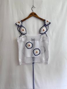 GAIA - Upcycled Crochet Square neck Crop Vest - Top, White/Blue - S/M via Fitolojio Workshop