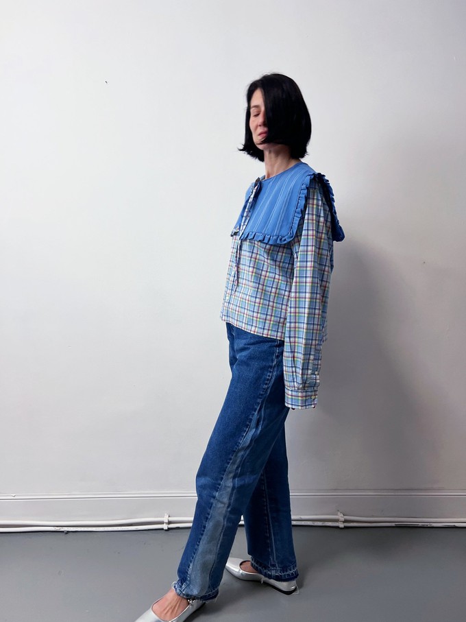 The "bOaN series" Blue Checkered Ralph Lauren Shirt - Statement collar -L from Fitolojio Workshop