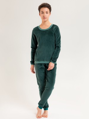 Organic velour pants Hygge smaragd (green) / pine (green) from Frija Omina