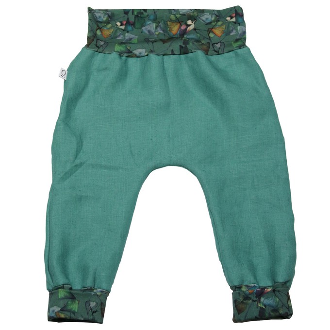 Organic hemp kids trousers with groth adaption sea green + Ginko from Frija Omina