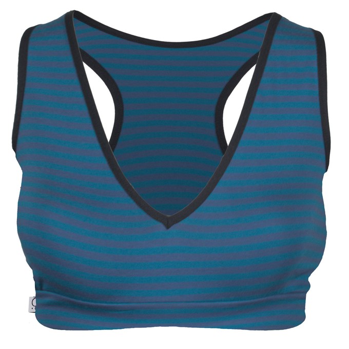 Organic sports top Athla teal-indico stripes (blue) from Frija Omina