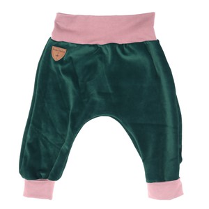 Organic velour pants Hygge mini with growth adaption, smaragd + pink from Frija Omina