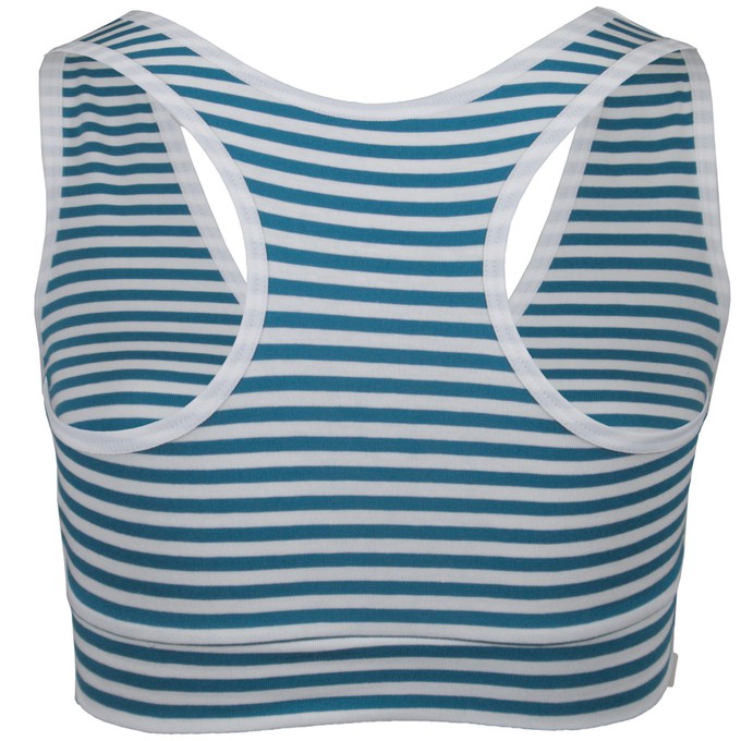 Organic sports top Athla teal-white stripes (blue) from Frija Omina