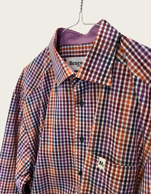 Cropped open back blouse with buttons - checkered purple/orange from JUNGL