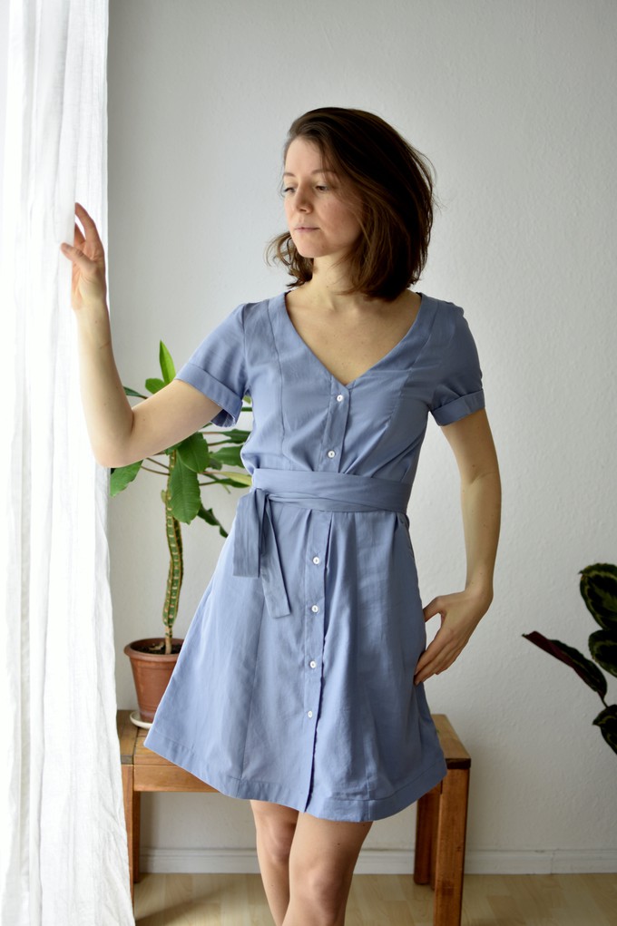 Organic Cotton Summer Dress Satyani Satin Blue from Jyoti - Fair Works