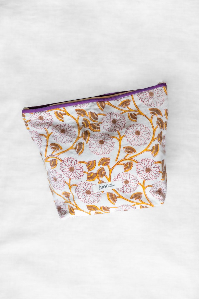 Cotton Toiletry Bag Nahaana Blockprint Flowers from Jyoti - Fair Works