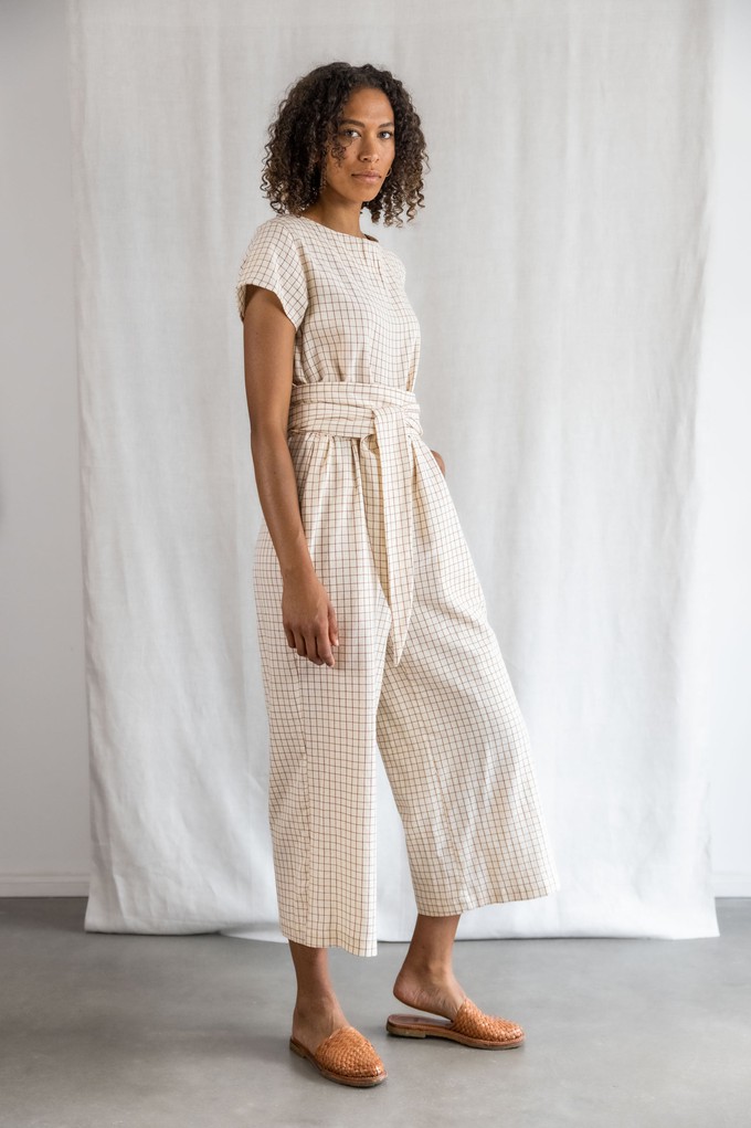 Cotton jumpsuit Nirav Cream Checks from Jyoti - Fair Works