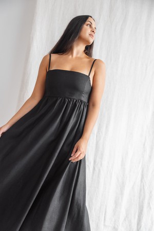 Hemp/Tencel strap dress Saranya Black from Jyoti - Fair Works