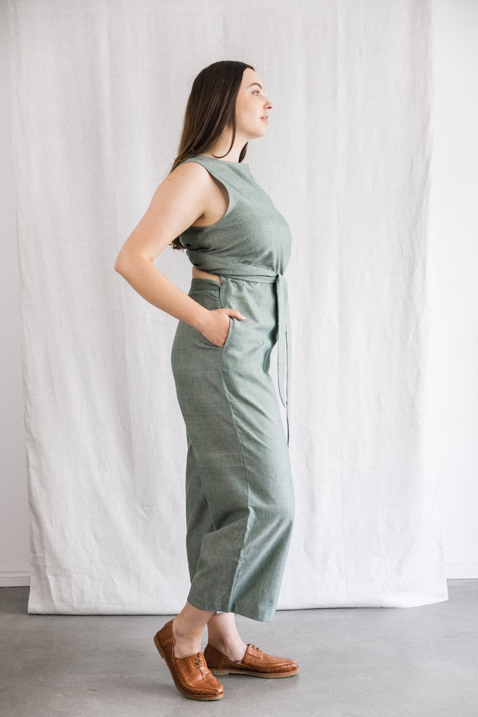 Organic cotton jumpsuit Anusha Eucalyptus from Jyoti - Fair Works