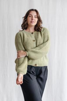 Baby Alpaca Knitted Cardigan Betana Light Green via Jyoti - Fair Works