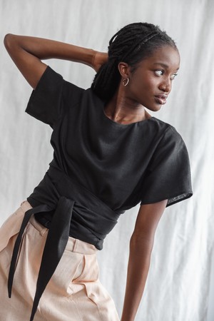 Hemp/Tencel wrap shirt Amaranth Black from Jyoti - Fair Works